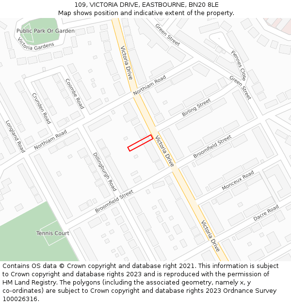 109, VICTORIA DRIVE, EASTBOURNE, BN20 8LE: Location map and indicative extent of plot