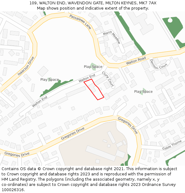 109, WALTON END, WAVENDON GATE, MILTON KEYNES, MK7 7AX: Location map and indicative extent of plot