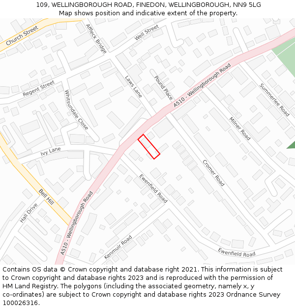 109, WELLINGBOROUGH ROAD, FINEDON, WELLINGBOROUGH, NN9 5LG: Location map and indicative extent of plot