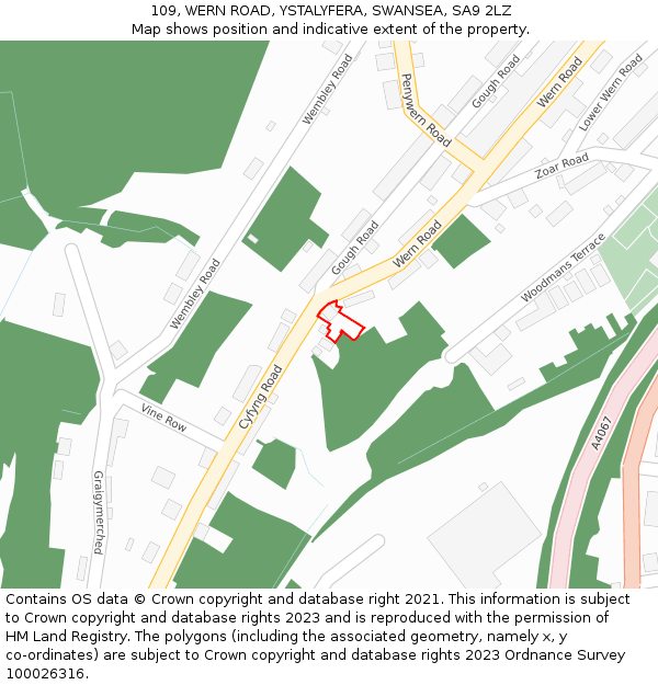 109, WERN ROAD, YSTALYFERA, SWANSEA, SA9 2LZ: Location map and indicative extent of plot
