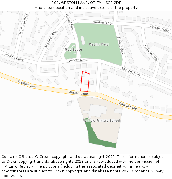 109, WESTON LANE, OTLEY, LS21 2DF: Location map and indicative extent of plot