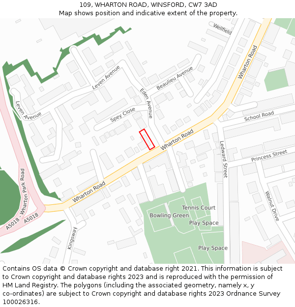 109, WHARTON ROAD, WINSFORD, CW7 3AD: Location map and indicative extent of plot