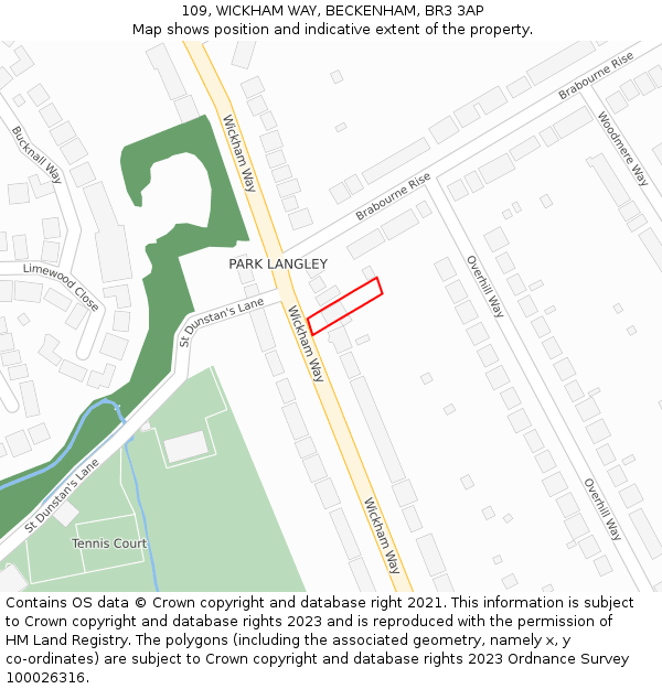 109, WICKHAM WAY, BECKENHAM, BR3 3AP: Location map and indicative extent of plot