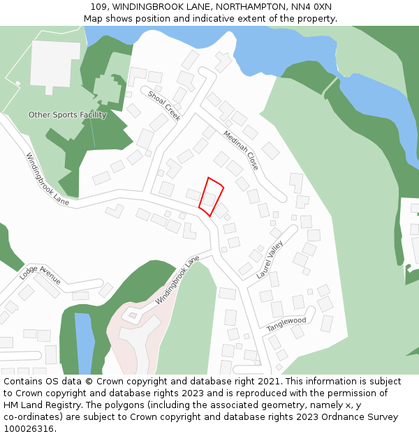 109, WINDINGBROOK LANE, NORTHAMPTON, NN4 0XN: Location map and indicative extent of plot