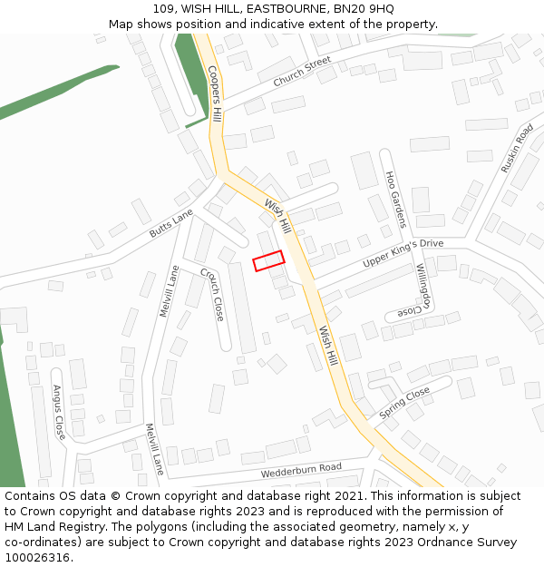 109, WISH HILL, EASTBOURNE, BN20 9HQ: Location map and indicative extent of plot