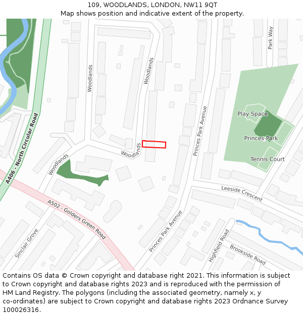 109, WOODLANDS, LONDON, NW11 9QT: Location map and indicative extent of plot