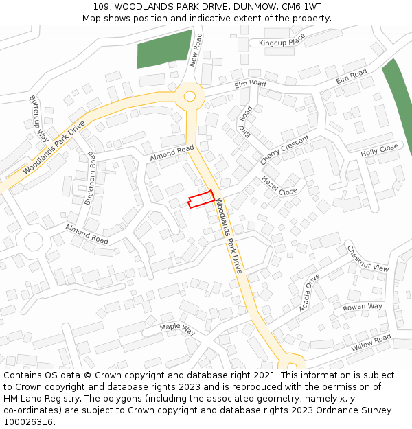 109, WOODLANDS PARK DRIVE, DUNMOW, CM6 1WT: Location map and indicative extent of plot