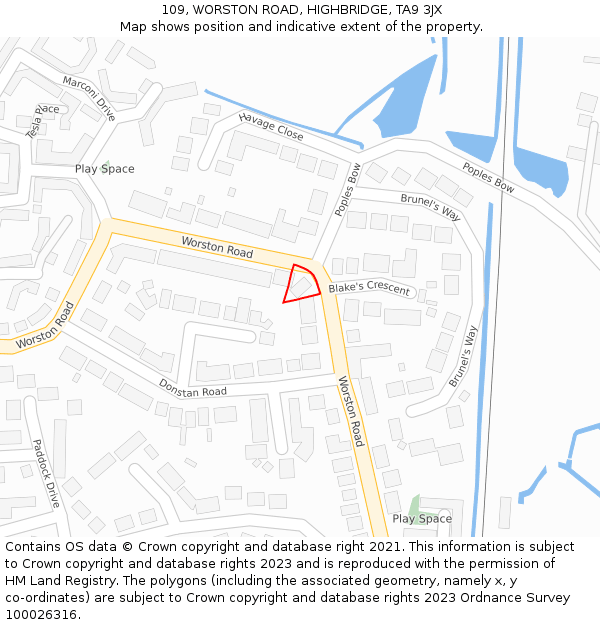 109, WORSTON ROAD, HIGHBRIDGE, TA9 3JX: Location map and indicative extent of plot