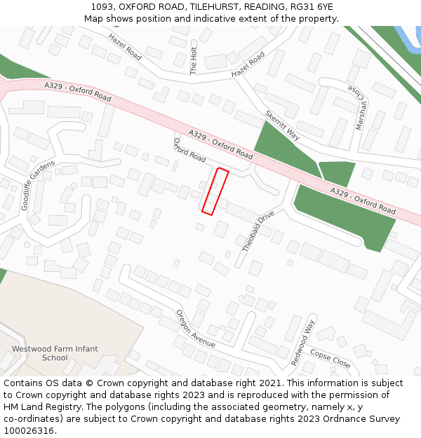 1093, OXFORD ROAD, TILEHURST, READING, RG31 6YE: Location map and indicative extent of plot