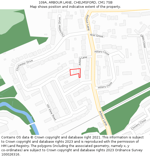 109A, ARBOUR LANE, CHELMSFORD, CM1 7SB: Location map and indicative extent of plot