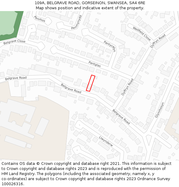 109A, BELGRAVE ROAD, GORSEINON, SWANSEA, SA4 6RE: Location map and indicative extent of plot