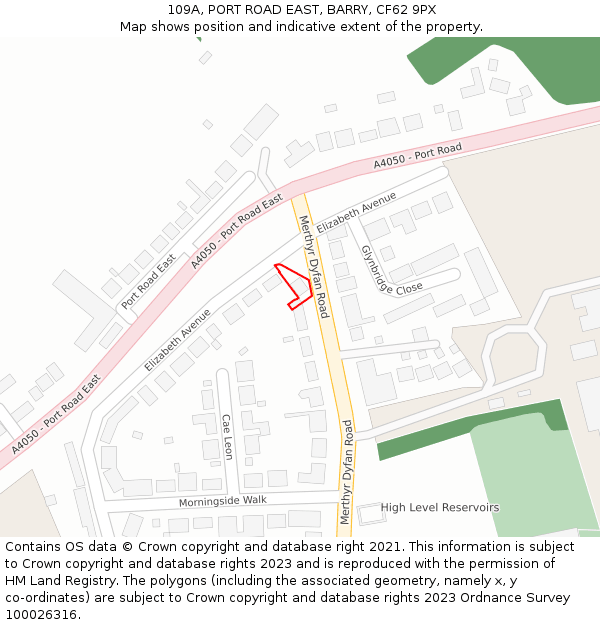 109A, PORT ROAD EAST, BARRY, CF62 9PX: Location map and indicative extent of plot