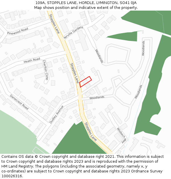 109A, STOPPLES LANE, HORDLE, LYMINGTON, SO41 0JA: Location map and indicative extent of plot