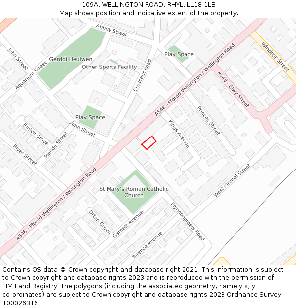 109A, WELLINGTON ROAD, RHYL, LL18 1LB: Location map and indicative extent of plot