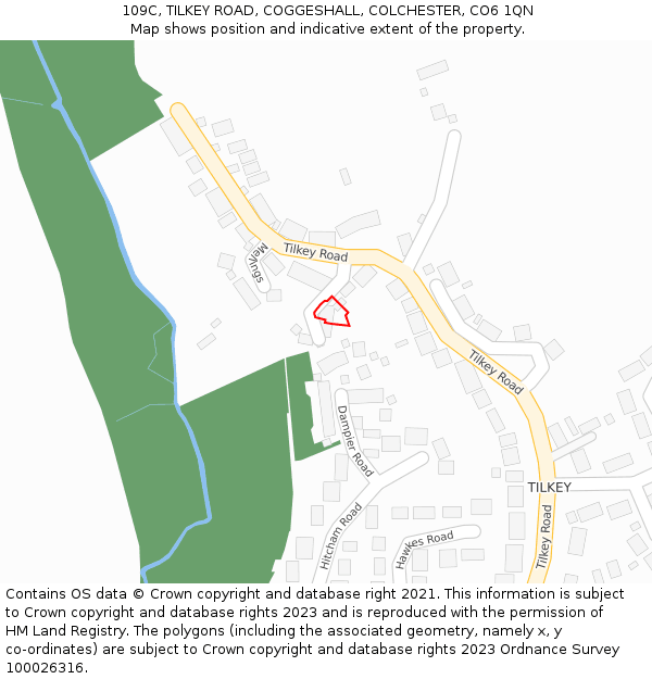 109C, TILKEY ROAD, COGGESHALL, COLCHESTER, CO6 1QN: Location map and indicative extent of plot