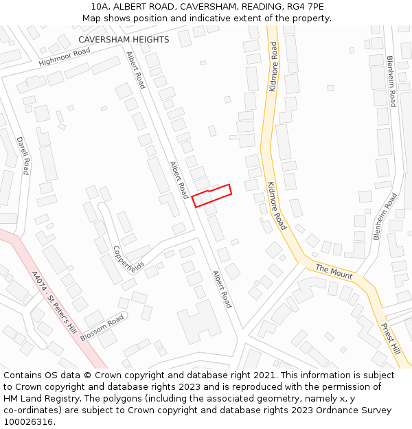 10A, ALBERT ROAD, CAVERSHAM, READING, RG4 7PE: Location map and indicative extent of plot