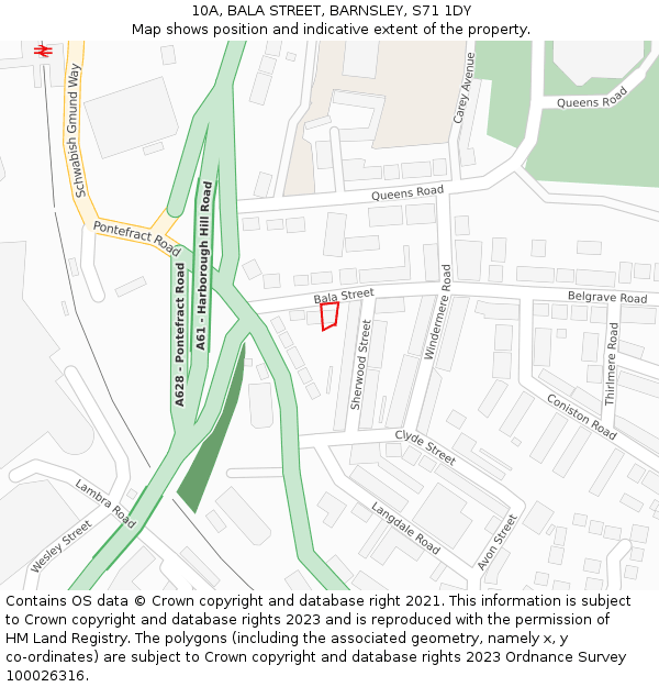 10A, BALA STREET, BARNSLEY, S71 1DY: Location map and indicative extent of plot