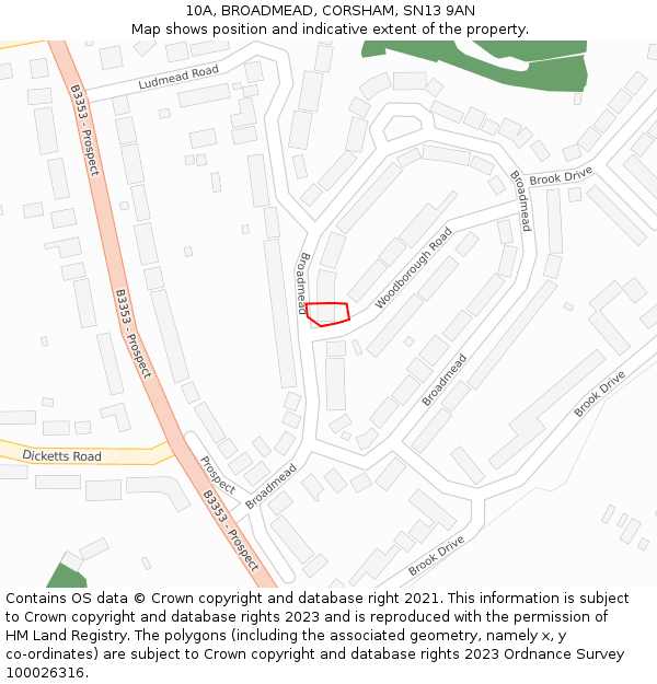 10A, BROADMEAD, CORSHAM, SN13 9AN: Location map and indicative extent of plot