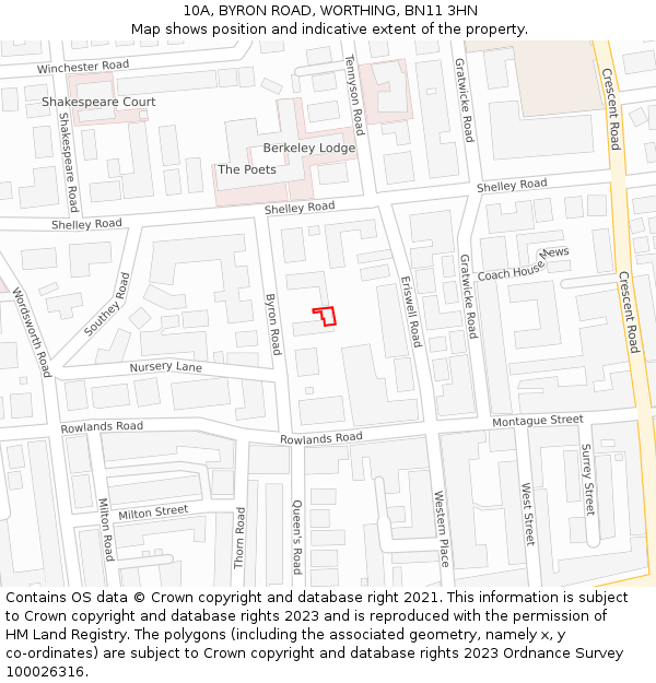 10A, BYRON ROAD, WORTHING, BN11 3HN: Location map and indicative extent of plot