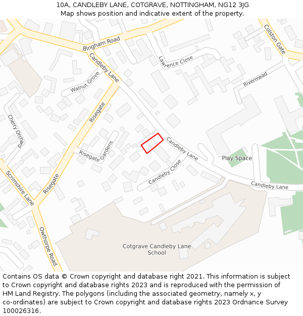 10A, CANDLEBY LANE, COTGRAVE, NOTTINGHAM, NG12 3JG: Location map and indicative extent of plot
