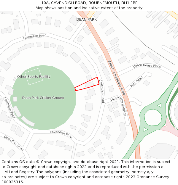 10A, CAVENDISH ROAD, BOURNEMOUTH, BH1 1RE: Location map and indicative extent of plot