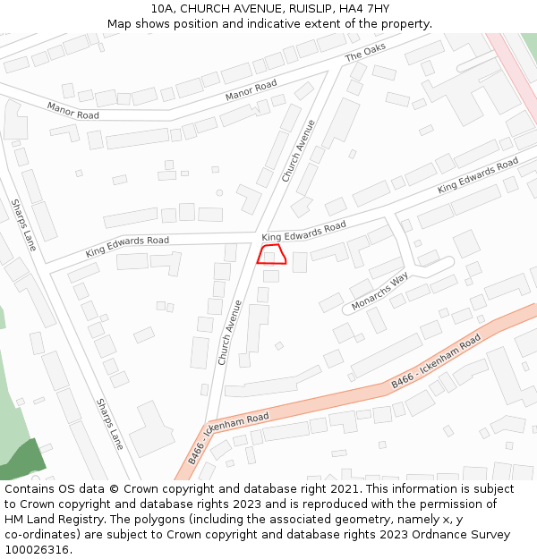 10A, CHURCH AVENUE, RUISLIP, HA4 7HY: Location map and indicative extent of plot