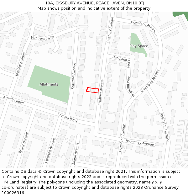 10A, CISSBURY AVENUE, PEACEHAVEN, BN10 8TJ: Location map and indicative extent of plot