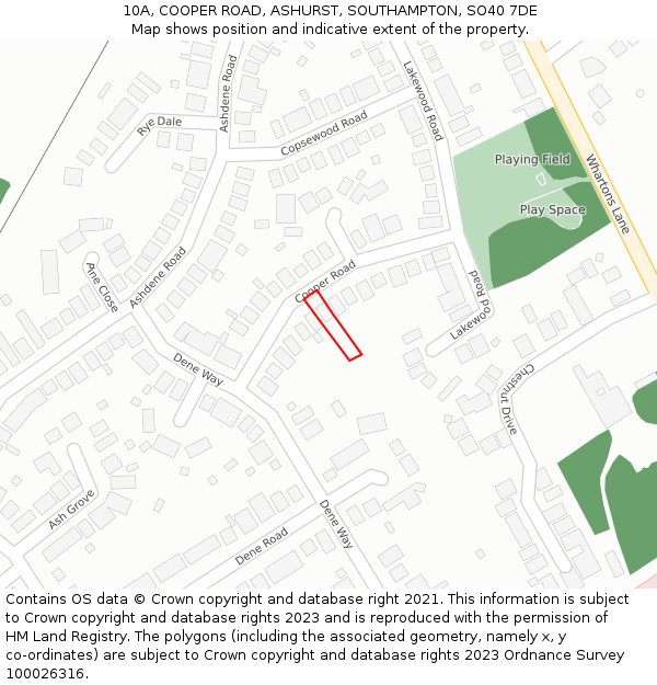 10A, COOPER ROAD, ASHURST, SOUTHAMPTON, SO40 7DE: Location map and indicative extent of plot