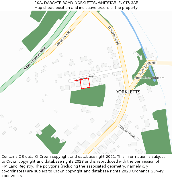 10A, DARGATE ROAD, YORKLETTS, WHITSTABLE, CT5 3AB: Location map and indicative extent of plot
