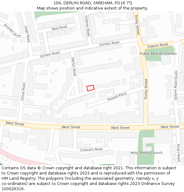 10A, DERLYN ROAD, FAREHAM, PO16 7TJ: Location map and indicative extent of plot