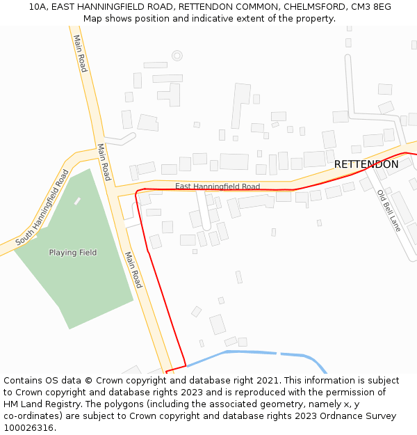 10A, EAST HANNINGFIELD ROAD, RETTENDON COMMON, CHELMSFORD, CM3 8EG: Location map and indicative extent of plot