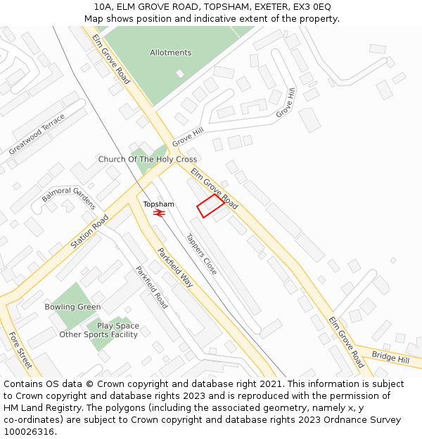 10A, ELM GROVE ROAD, TOPSHAM, EXETER, EX3 0EQ: Location map and indicative extent of plot