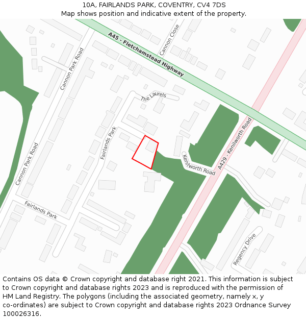 10A, FAIRLANDS PARK, COVENTRY, CV4 7DS: Location map and indicative extent of plot