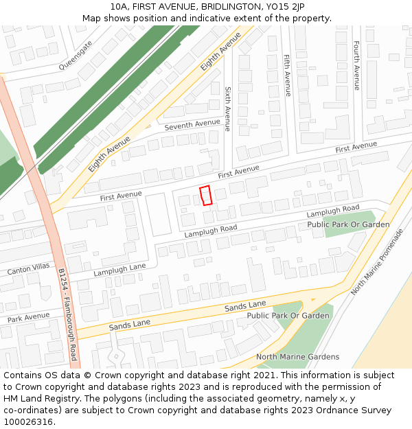 10A, FIRST AVENUE, BRIDLINGTON, YO15 2JP: Location map and indicative extent of plot