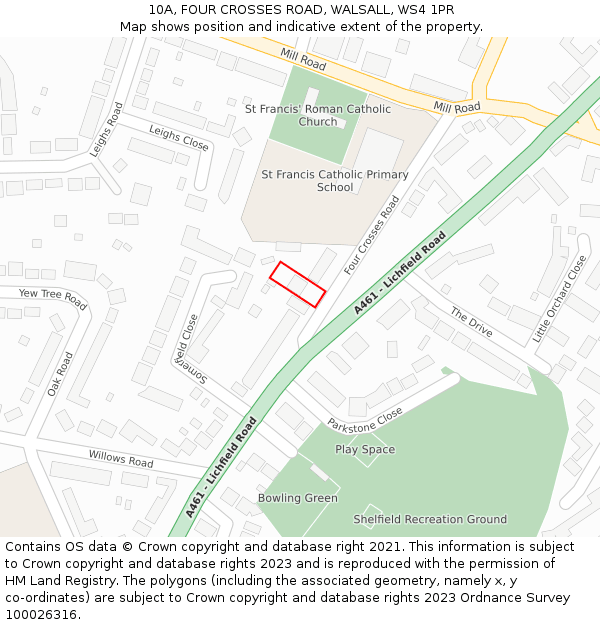 10A, FOUR CROSSES ROAD, WALSALL, WS4 1PR: Location map and indicative extent of plot