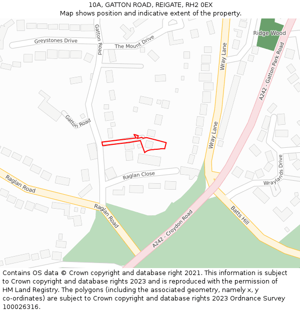 10A, GATTON ROAD, REIGATE, RH2 0EX: Location map and indicative extent of plot