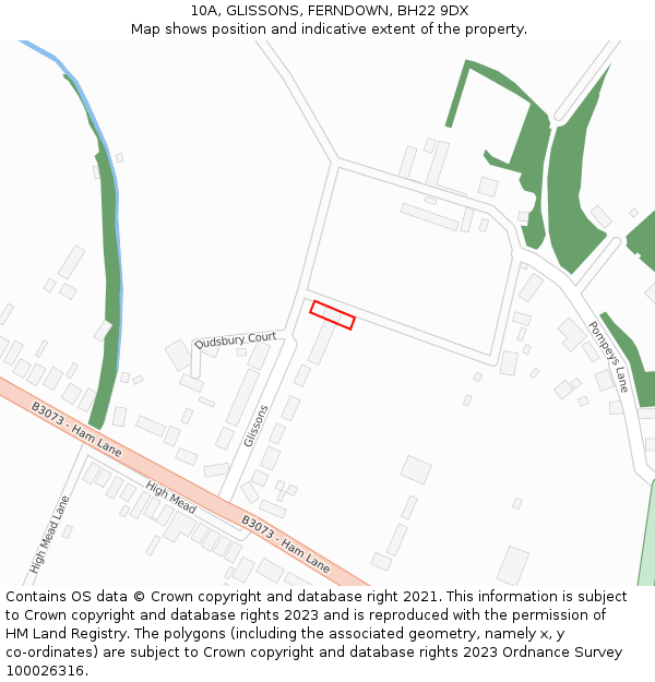 10A, GLISSONS, FERNDOWN, BH22 9DX: Location map and indicative extent of plot