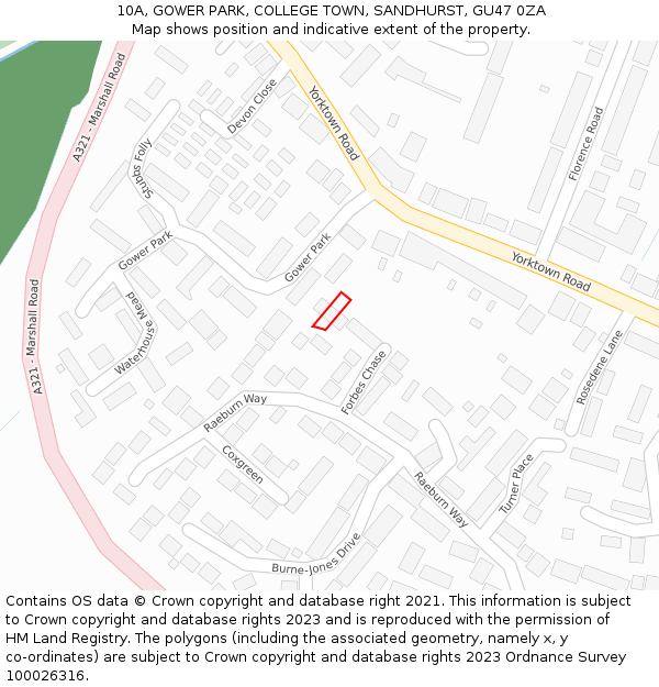 10A, GOWER PARK, COLLEGE TOWN, SANDHURST, GU47 0ZA: Location map and indicative extent of plot