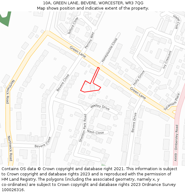 10A, GREEN LANE, BEVERE, WORCESTER, WR3 7QG: Location map and indicative extent of plot