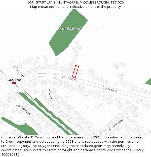 10A, GYPSY LANE, NUNTHORPE, MIDDLESBROUGH, TS7 0DX: Location map and indicative extent of plot