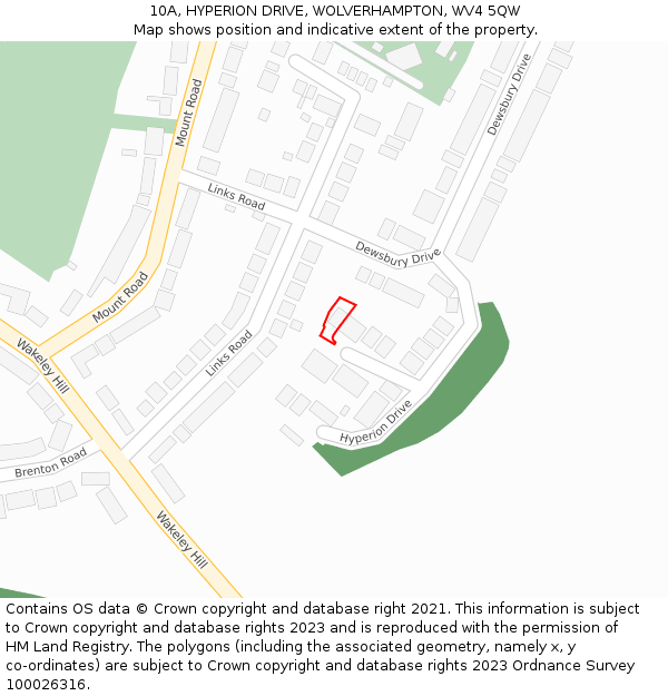 10A, HYPERION DRIVE, WOLVERHAMPTON, WV4 5QW: Location map and indicative extent of plot