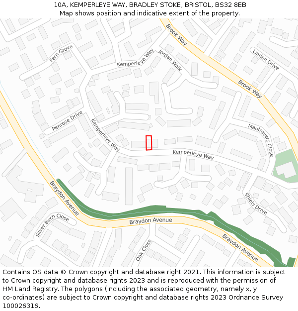 10A, KEMPERLEYE WAY, BRADLEY STOKE, BRISTOL, BS32 8EB: Location map and indicative extent of plot