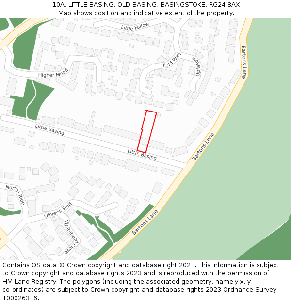 10A, LITTLE BASING, OLD BASING, BASINGSTOKE, RG24 8AX: Location map and indicative extent of plot