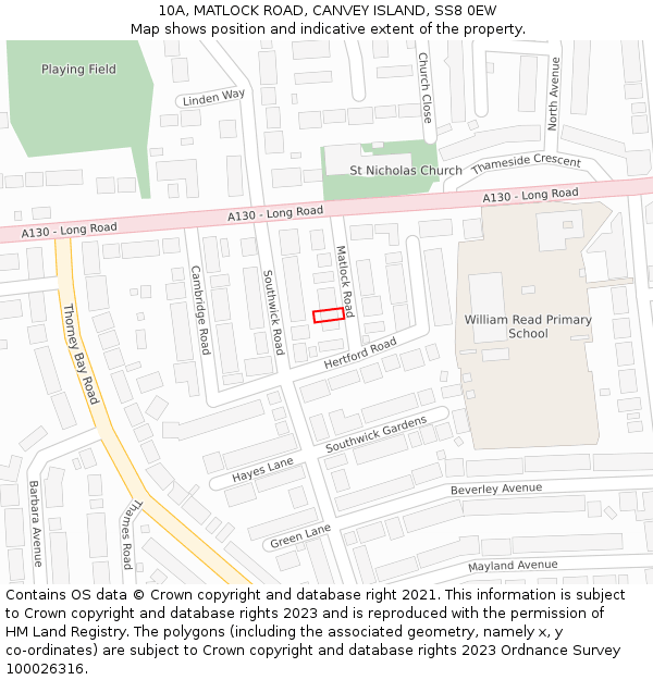 10A, MATLOCK ROAD, CANVEY ISLAND, SS8 0EW: Location map and indicative extent of plot
