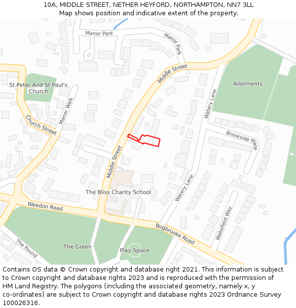 10A, MIDDLE STREET, NETHER HEYFORD, NORTHAMPTON, NN7 3LL: Location map and indicative extent of plot
