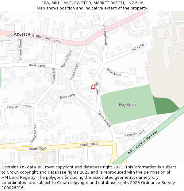 10A, MILL LANE, CAISTOR, MARKET RASEN, LN7 6UA: Location map and indicative extent of plot