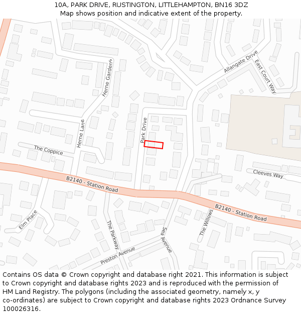 10A, PARK DRIVE, RUSTINGTON, LITTLEHAMPTON, BN16 3DZ: Location map and indicative extent of plot