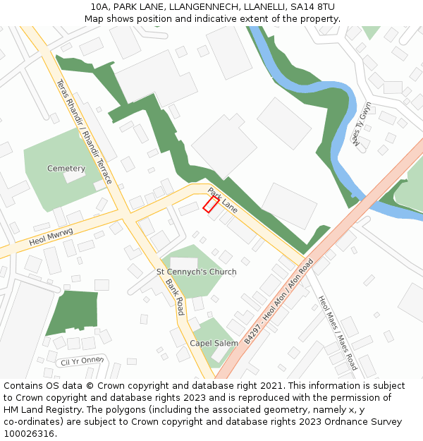 10A, PARK LANE, LLANGENNECH, LLANELLI, SA14 8TU: Location map and indicative extent of plot