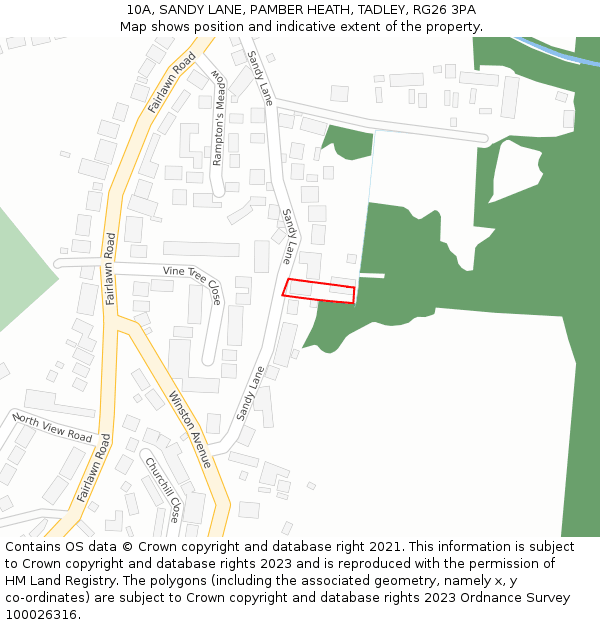 10A, SANDY LANE, PAMBER HEATH, TADLEY, RG26 3PA: Location map and indicative extent of plot