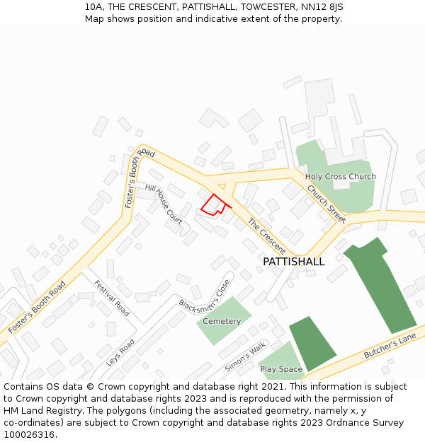 10A, THE CRESCENT, PATTISHALL, TOWCESTER, NN12 8JS: Location map and indicative extent of plot